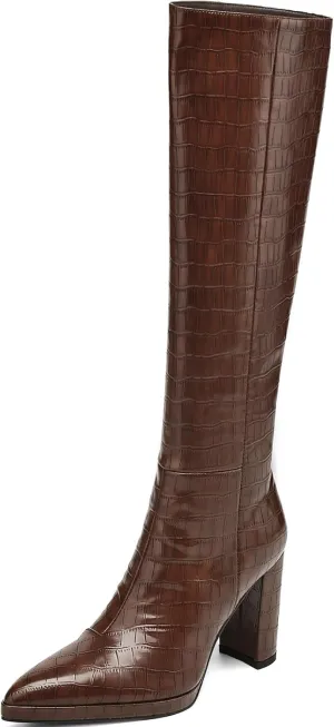 Knee High Boots Women Platform Chunky Go Go Boots Pointed Toe Tall Boots Fashion Long Boots Block High Heels Side Zip