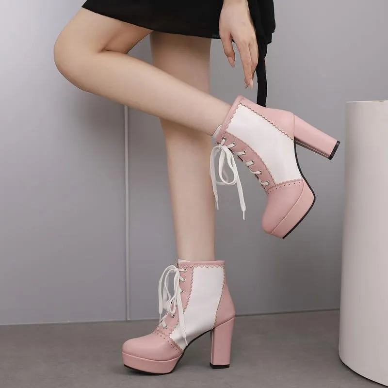 KOKOMOMO Sparkly Platform Ankle Boots Short Sequin Glitter Combat Boots Chunky Heeled Lace Up Booties