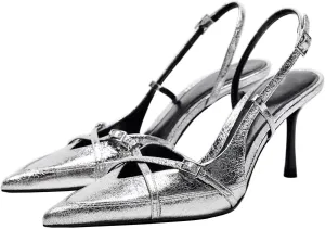 KOKOMOMO Womens High Heel Pointed Toe Slingback Pumps Denim High Heels Dress Shoes