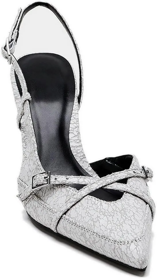 KOKOMOMO Womens High Heel Pointed Toe Slingback Pumps Denim High Heels Dress Shoes