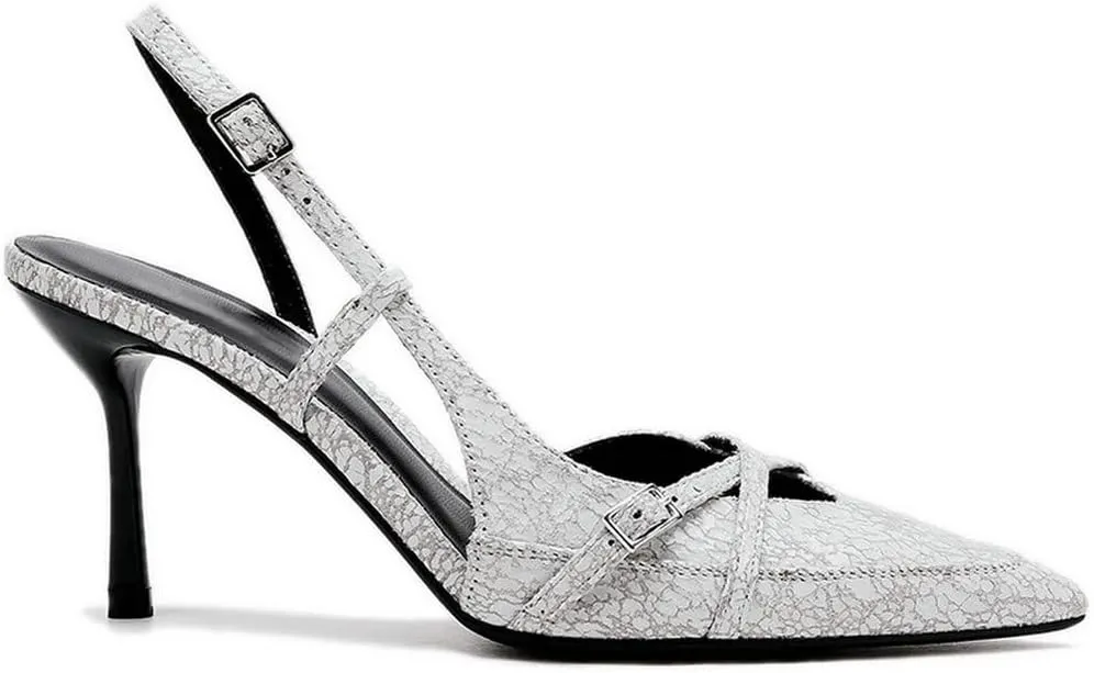 KOKOMOMO Womens High Heel Pointed Toe Slingback Pumps Denim High Heels Dress Shoes