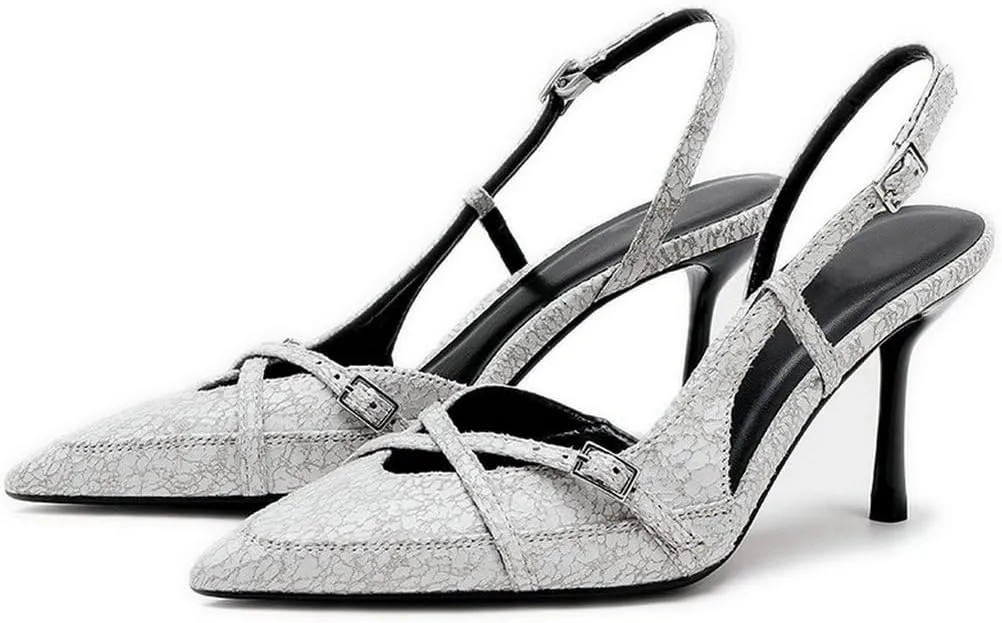 KOKOMOMO Womens High Heel Pointed Toe Slingback Pumps Denim High Heels Dress Shoes