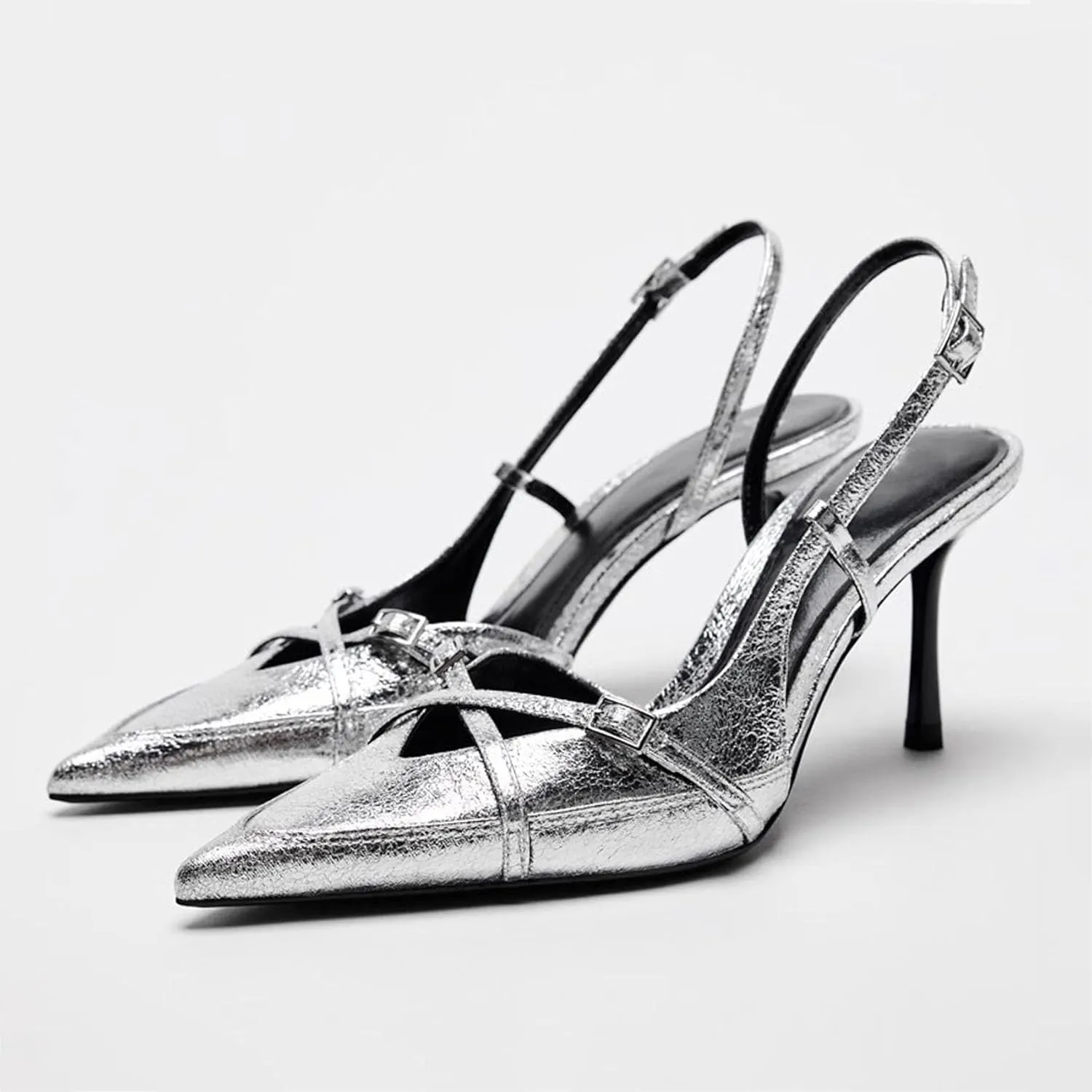 KOKOMOMO Womens High Heel Pointed Toe Slingback Pumps Denim High Heels Dress Shoes