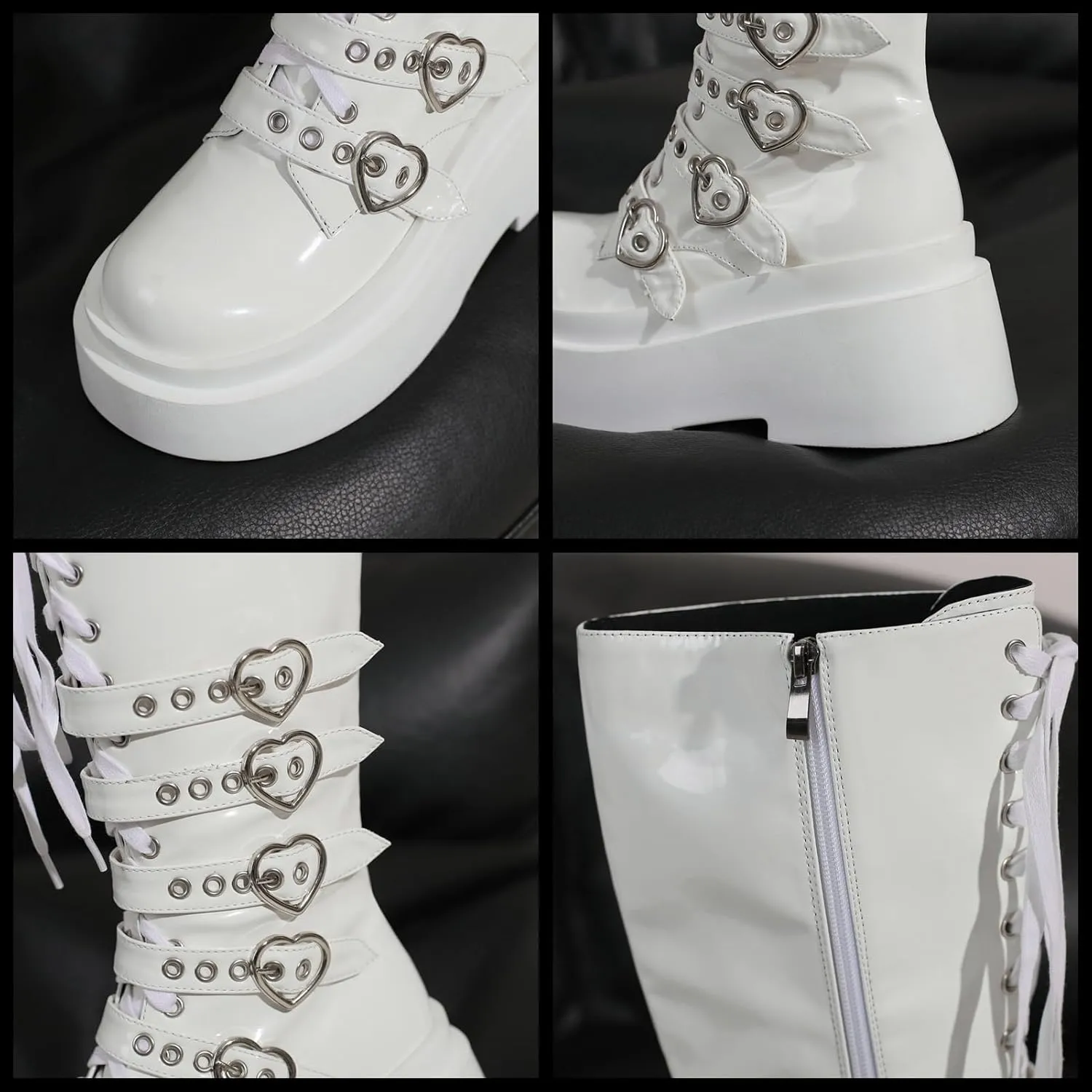 KysBloes Goth Buckle Boots for Women Platform Knee High Boots Lace Up Tall Boots Punk Style Strappy Wedge High Heel Boots