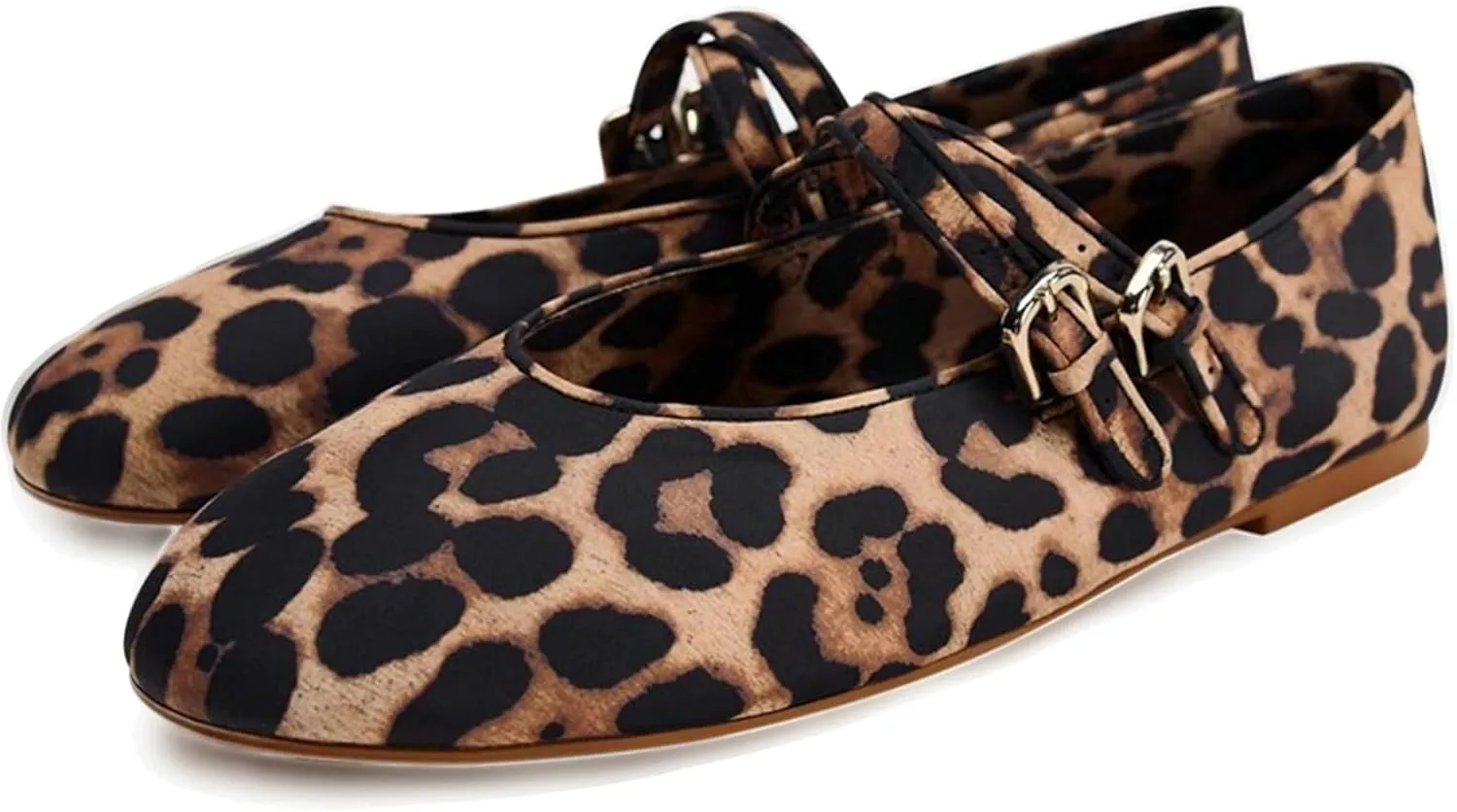 KysBloes Women Suede Mary Jans Flats Leopard Mary Janes Ballet Flats Low Heel Comfortabel Casual Shoes