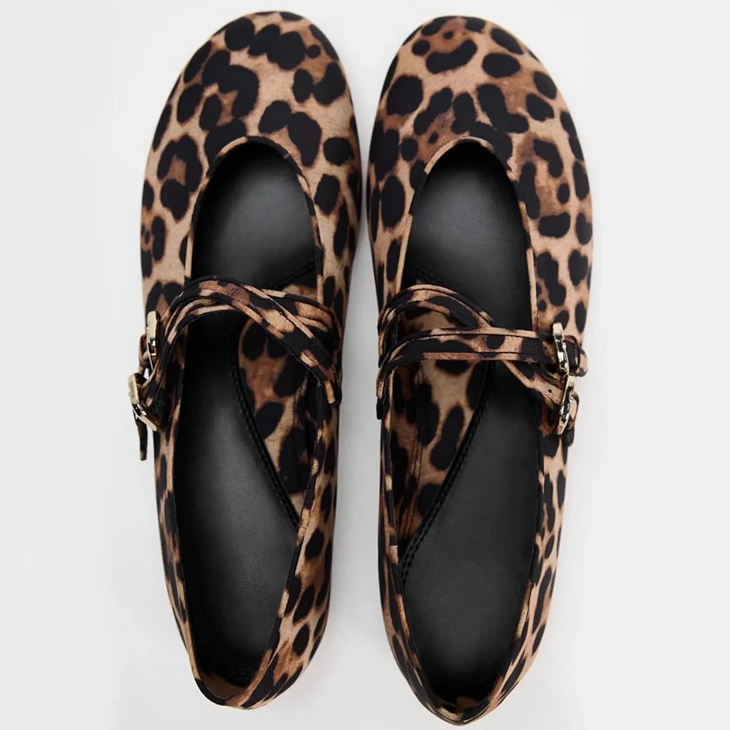 KysBloes Women Suede Mary Jans Flats Leopard Mary Janes Ballet Flats Low Heel Comfortabel Casual Shoes