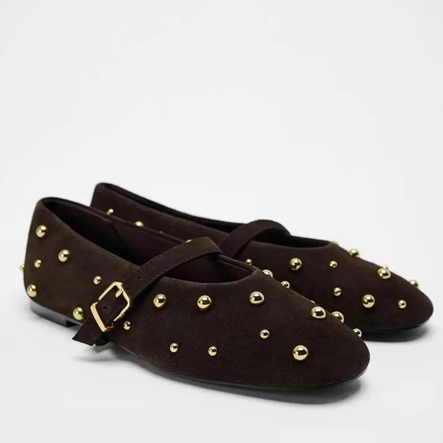 KysBloes Women Suede Mary Jans Flats Leopard Mary Janes Ballet Flats Low Heel Comfortabel Casual Shoes