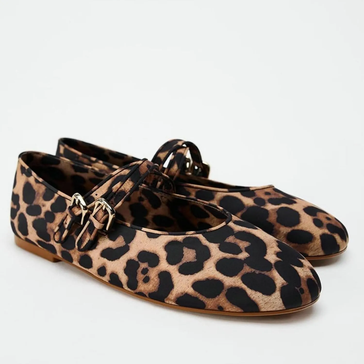 KysBloes Women Suede Mary Jans Flats Leopard Mary Janes Ballet Flats Low Heel Comfortabel Casual Shoes
