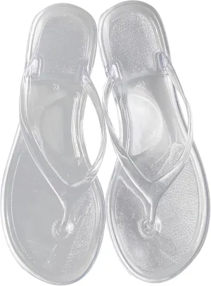 Ladies Summer Transparent Jelly Crystal Flat Bottom Toe Flip Flops Beach Sandal Womens Slippers Size 6 Memory