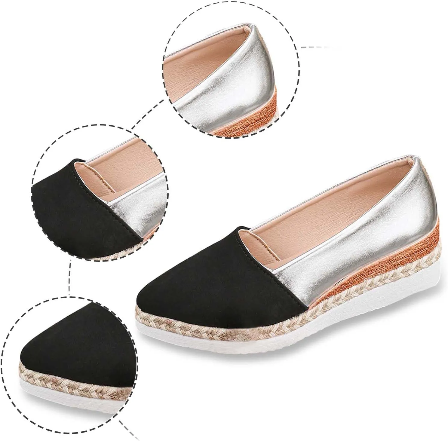 Ladies Weave Pointed Toe Slip On Summer Slope Heel Thick Soled Wedges Casual Womens Casual Dress Shoes Width Low Heel