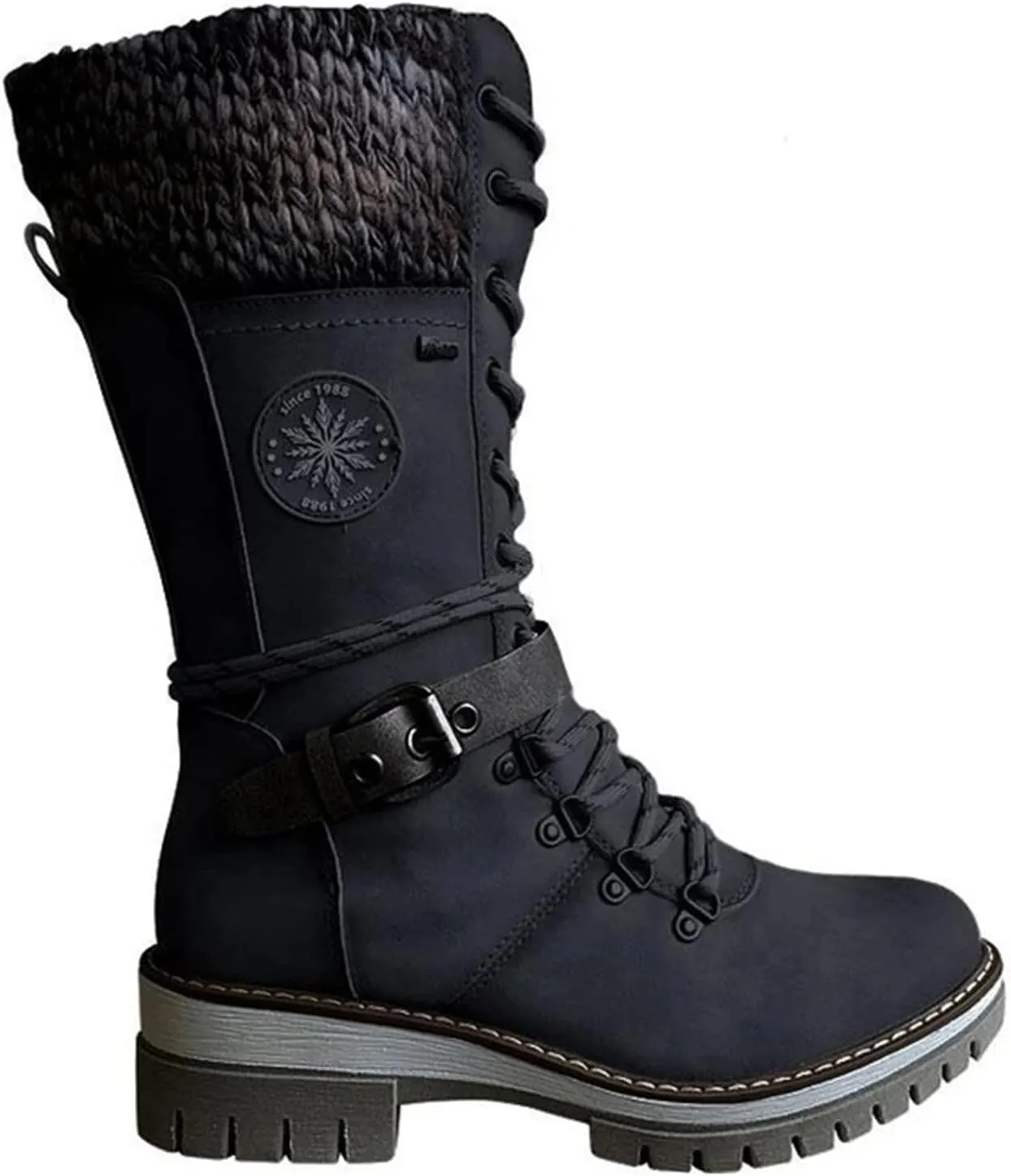 Ladmiple Ankle Boots Women Comfort Mid Calf Combat Riding Fashion Winter Booties Side Zipper Low Heel Motorcycle Military Biker Boots