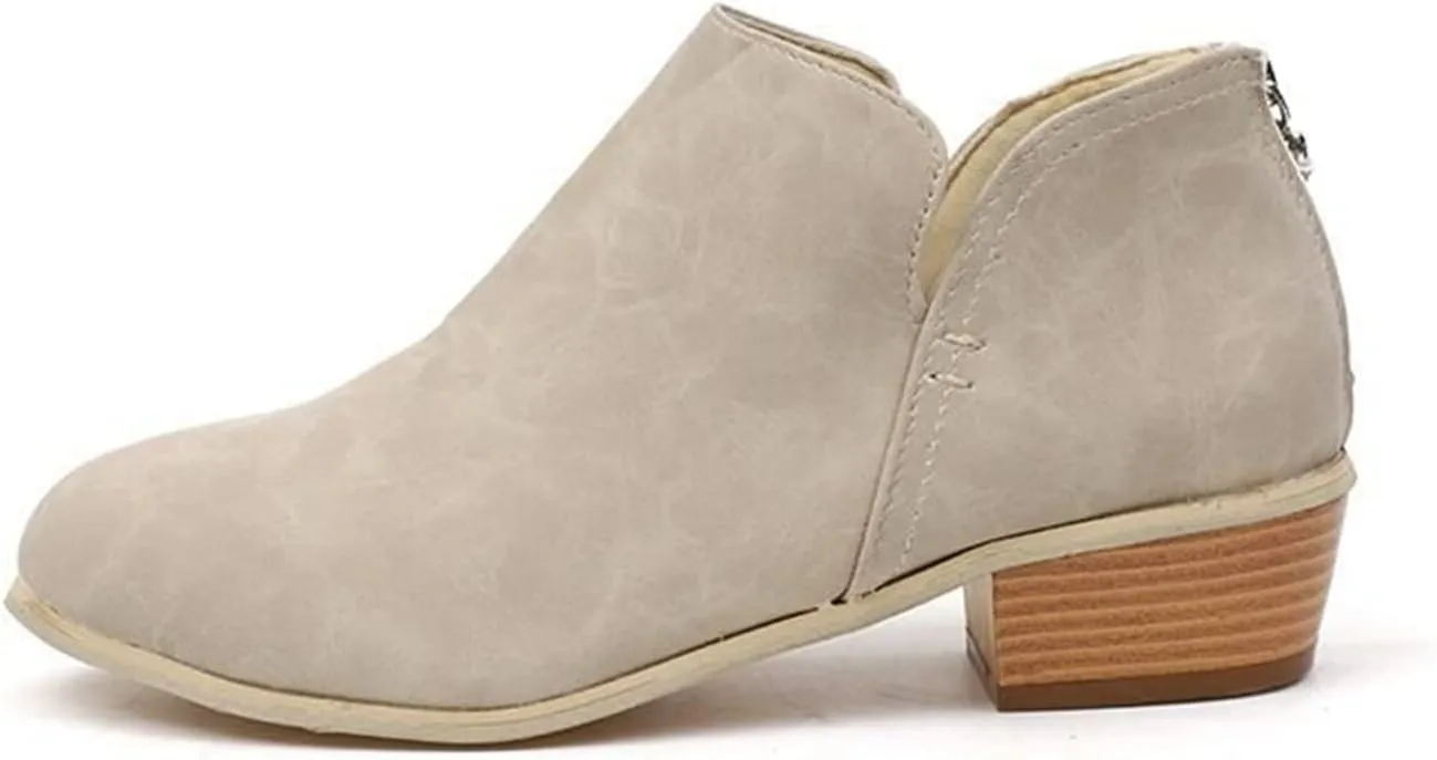 Lausiuoe Boots For Women Ankle Booties Sexy Low Heels Chunky Block Cutout Booties Casual Dressy Slip on Western Shoes