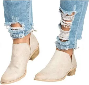 Lausiuoe Boots For Women Ankle Booties Sexy Low Heels Chunky Block Cutout Booties Casual Dressy Slip on Western Shoes