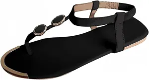 Lausiuoe Sandals for Women Dressy Summer,Women's Comfy Strappy Flat Sandals Casual Comfort T-Strap Gladiator Beach Sandals