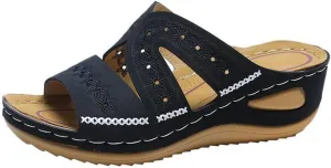 Lausiuoe Sandals Women Dressy Summer Flat Arch Support Orthopedic Slippers Wedge Heel Slip On Orthotic Slides Flip Flops