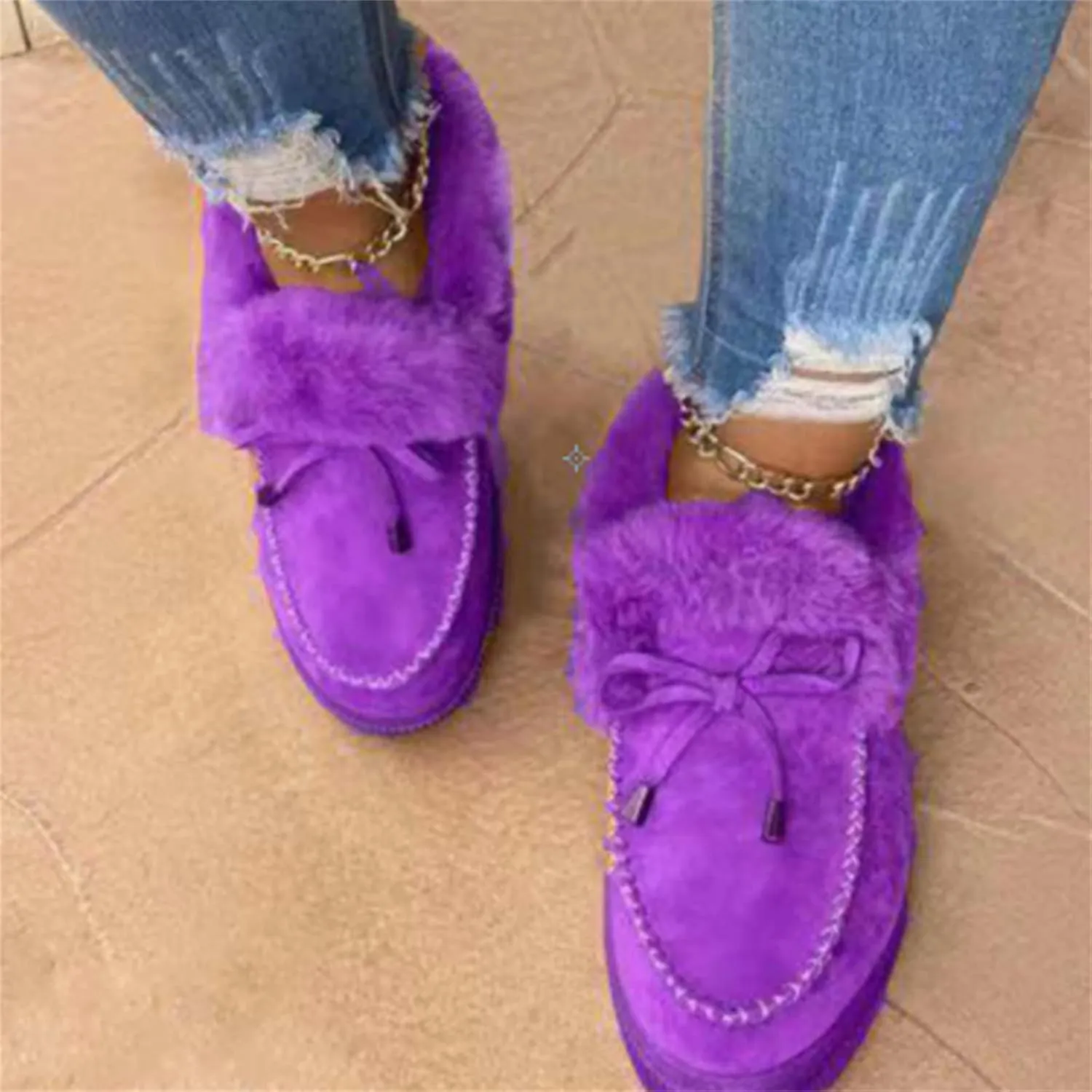 Lausiuoe Womens Winter Boots With Fur Lined Ankle Boots Slip On Snow Fuzzy Booties Fashion Casual Walking Shoes Loafers