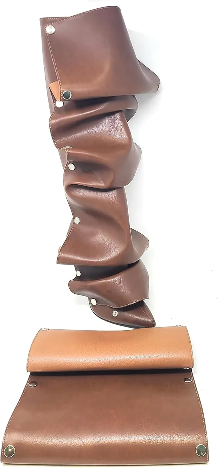 Liliana Women's Pointed Toe Stiletto High Heels Pleated Button Detachable Fold Over Slouchy Fashion Boots (RUNS SMALL)