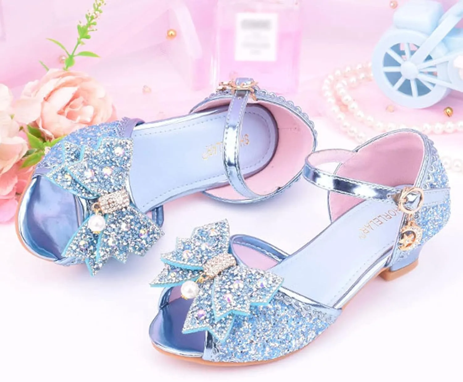 Little Girls Dress Pumps Glitter Sequins Princess Low Heels Princess Dress Shoes Party Dance Shoes Rhinestone Sandals