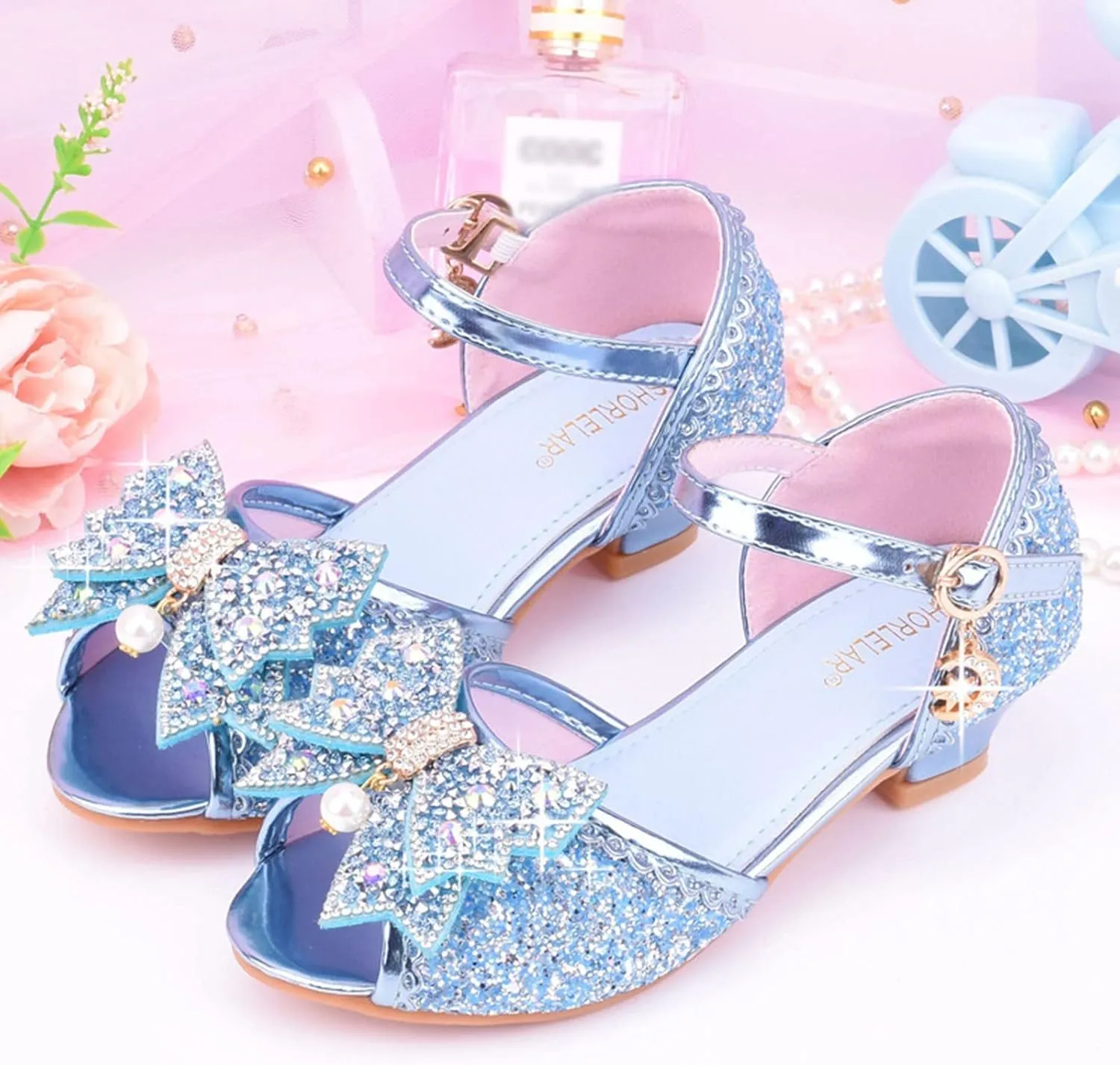 Little Girls Dress Pumps Glitter Sequins Princess Low Heels Princess Dress Shoes Party Dance Shoes Rhinestone Sandals