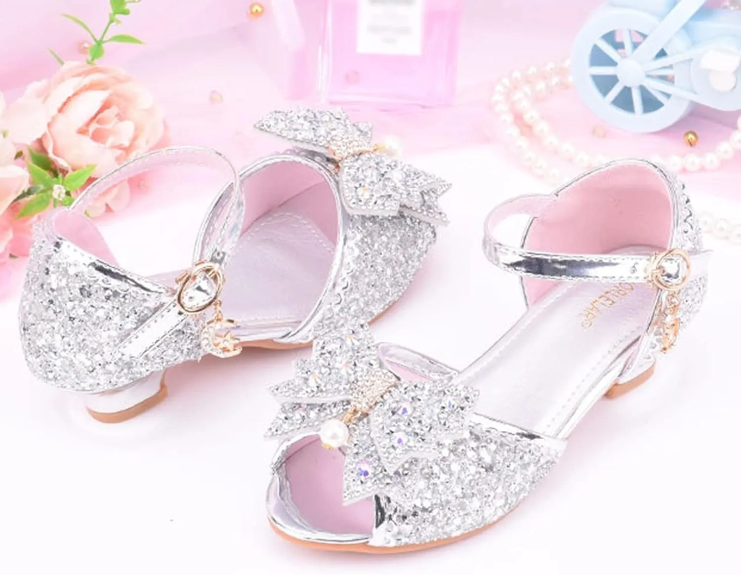 Little Girls Dress Pumps Glitter Sequins Princess Low Heels Princess Dress Shoes Party Dance Shoes Rhinestone Sandals