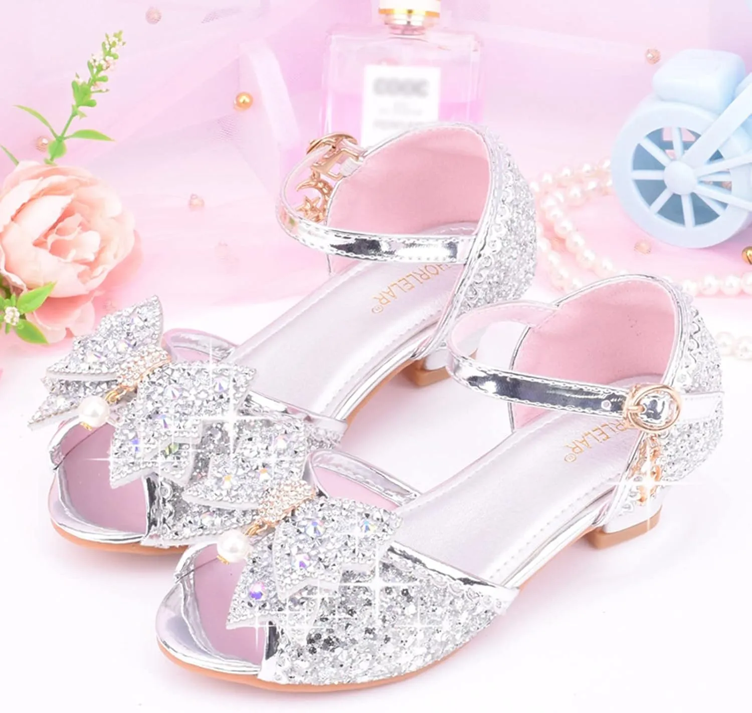 Little Girls Dress Pumps Glitter Sequins Princess Low Heels Princess Dress Shoes Party Dance Shoes Rhinestone Sandals