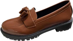 Loafers for Women Patent Platform Chunky Loafers Lug Sole Slip On Business Casual Shoes with Bow for Dressy and Work