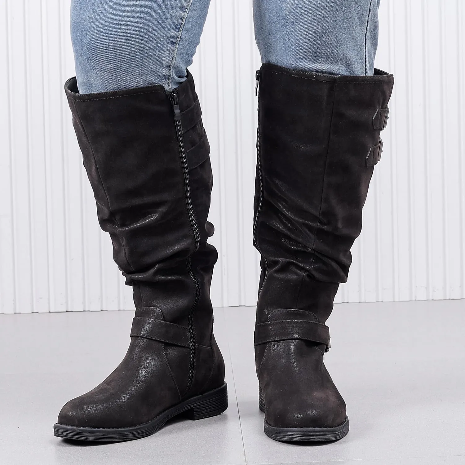 Luoika Women's Extra Wide Calf Knee High Boots, Plus Size Slouchy Knee-High Boots.