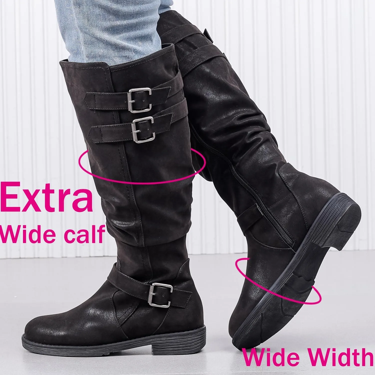 Luoika Women's Extra Wide Calf Knee High Boots, Plus Size Slouchy Knee-High Boots.
