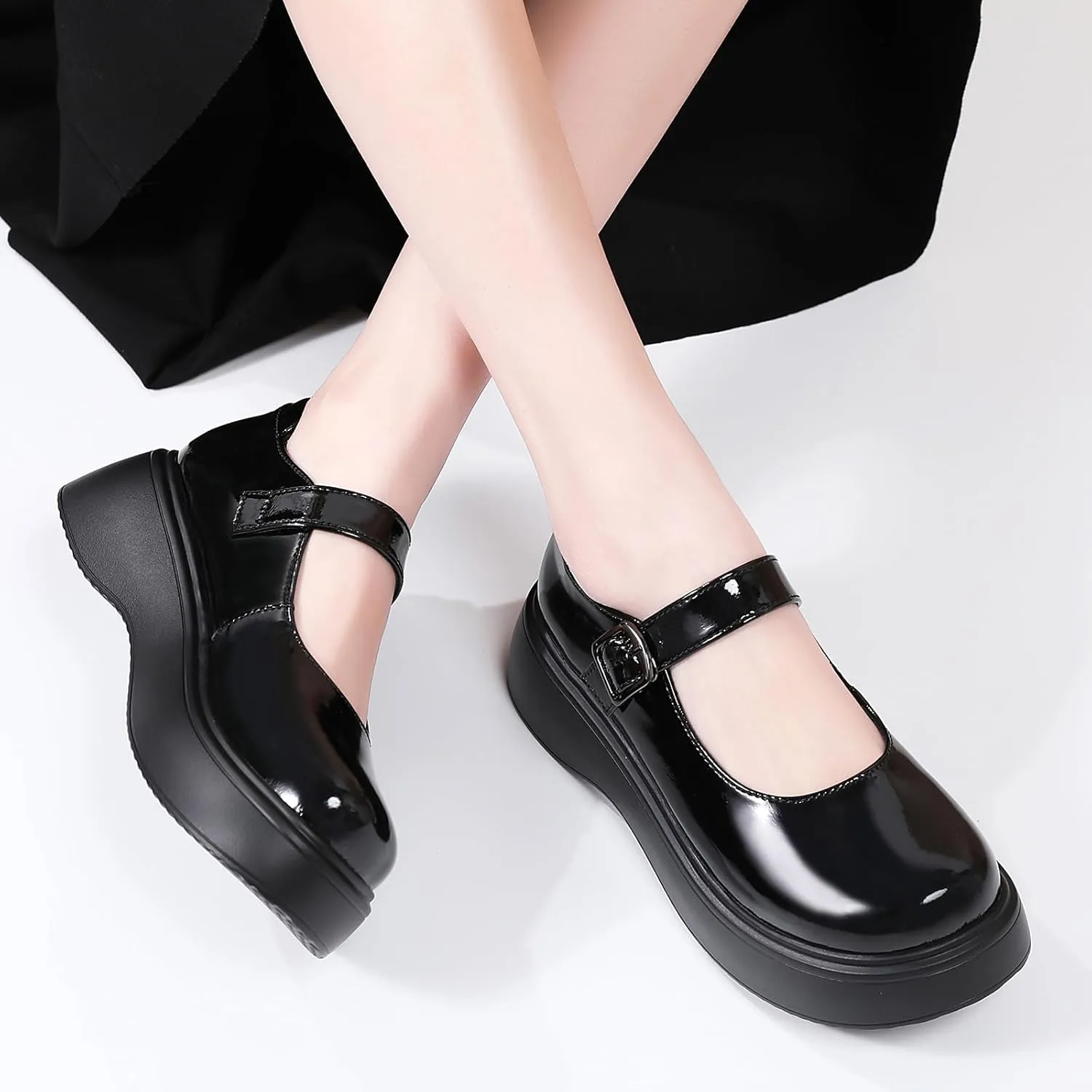 Mary Jane Shoes Women Chunky Mary Janes for Women Ladies Platform Flats Comfortable Low Heels Dressy Pumps Casual Work Shoes
