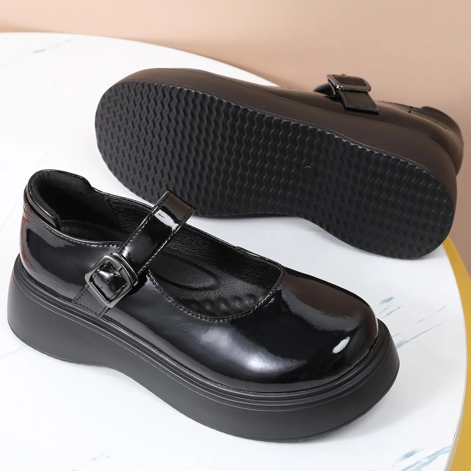 Mary Jane Shoes Women Chunky Mary Janes for Women Ladies Platform Flats Comfortable Low Heels Dressy Pumps Casual Work Shoes