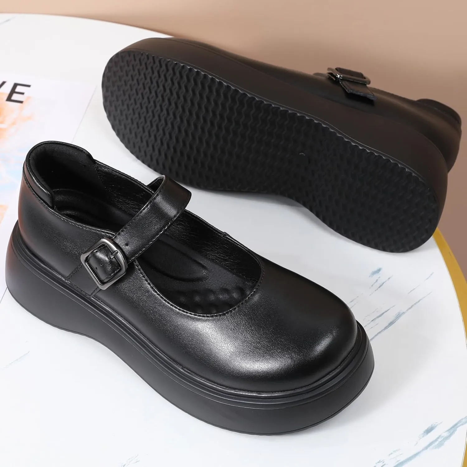 Mary Jane Shoes Women Chunky Mary Janes for Women Ladies Platform Flats Comfortable Low Heels Dressy Pumps Casual Work Shoes