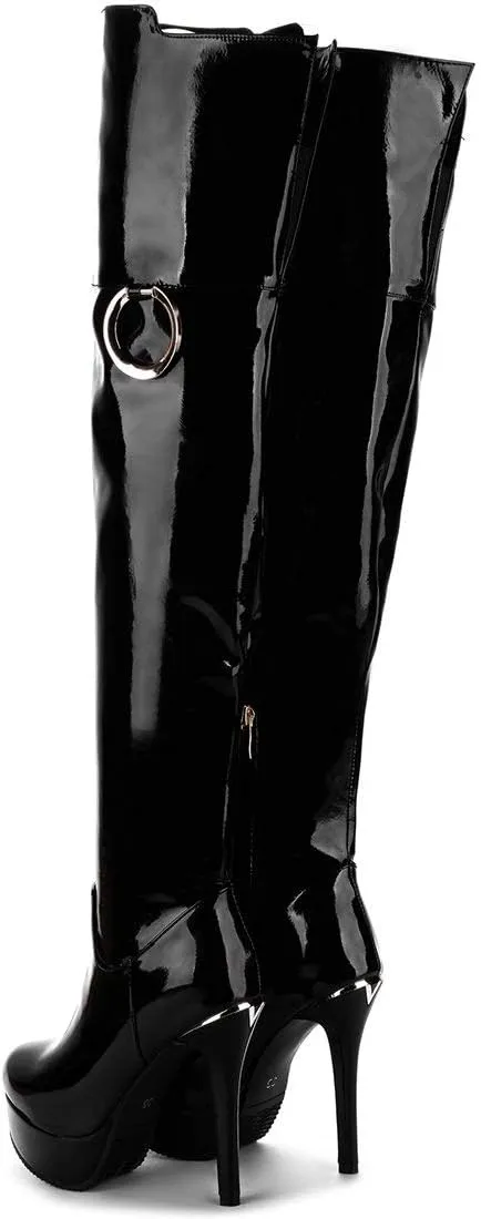 MAVMAX Women's Wide Calf Thigh High Platform Stilettos Over The Knee Boots