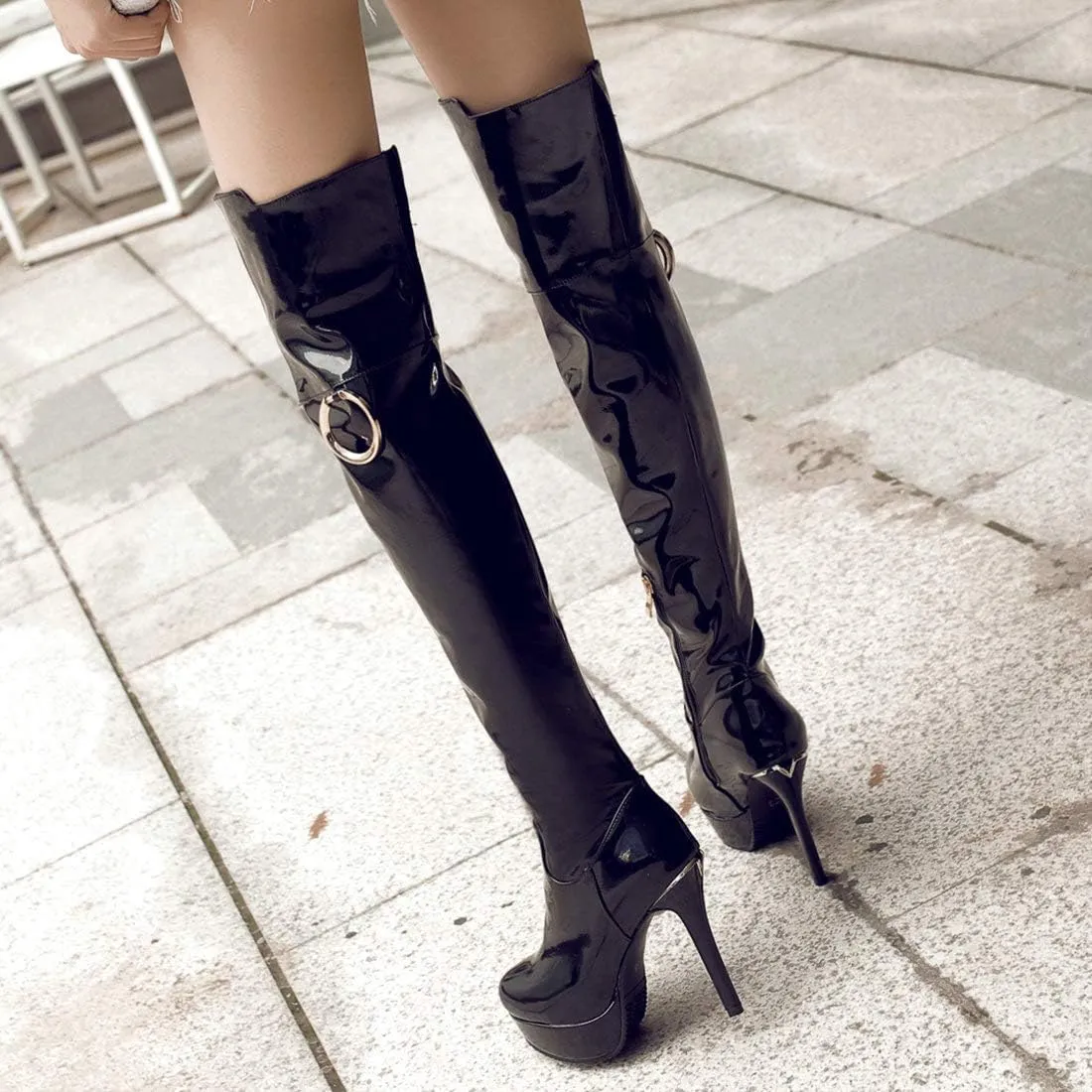 MAVMAX Women's Wide Calf Thigh High Platform Stilettos Over The Knee Boots