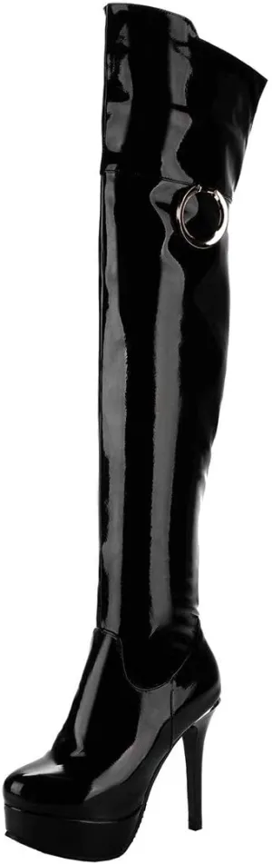MAVMAX Women's Wide Calf Thigh High Platform Stilettos Over The Knee Boots