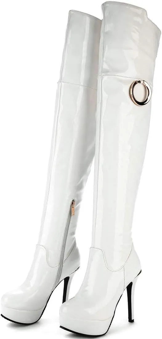 MAVMAX Women's Wide Calf Thigh High Platform Stilettos Over The Knee Boots
