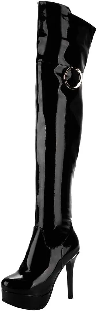 MAVMAX Women's Wide Calf Thigh High Platform Stilettos Over The Knee Boots