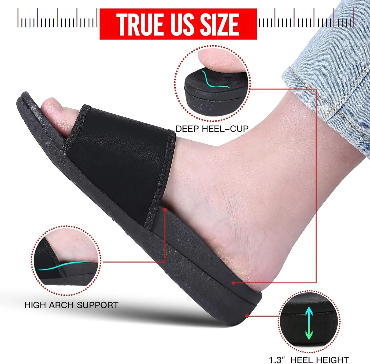MEGNYA Orthopedic Slides Sandals for Women, Comfortable Plantar Fasciitis Sandals for Flat Feet, High Arch Support Walking Sandals with Adjustable Straps
