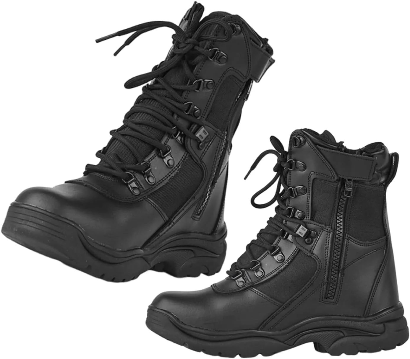 Men Lightweight Breathable Casual Tactical Boots, Men's High Top Side Zipper Non Slip Leather Combat Boots, Outdoor Durable Military Work Boots, for Hiking, Hunting, Working, Walking