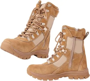 Men Lightweight Breathable Casual Tactical Boots, Men's High Top Side Zipper Non Slip Leather Combat Boots, Outdoor Durable Military Work Boots, for Hiking, Hunting, Working, Walking