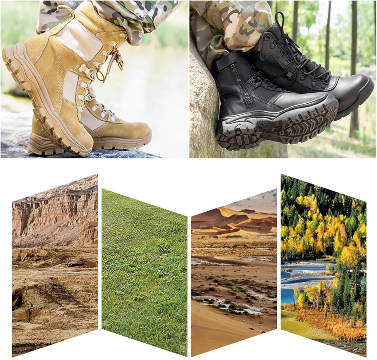Men Lightweight Breathable Casual Tactical Boots, Men's High Top Side Zipper Non Slip Leather Combat Boots, Outdoor Durable Military Work Boots, for Hiking, Hunting, Working, Walking