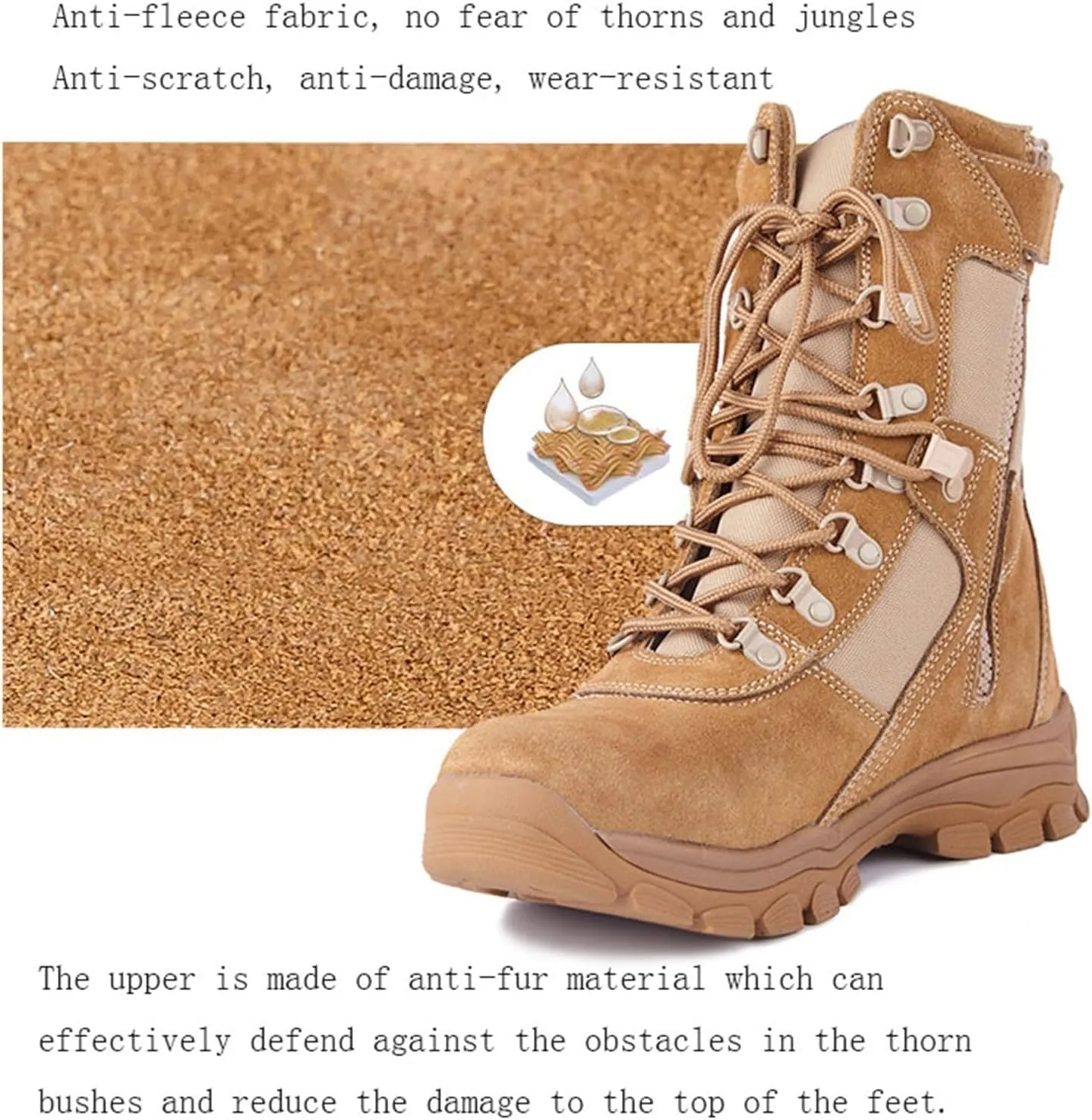 Men Lightweight Breathable Casual Tactical Boots, Men's High Top Side Zipper Non Slip Leather Combat Boots, Outdoor Durable Military Work Boots, for Hiking, Hunting, Working, Walking