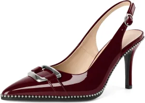 Mettesally Women Slingback Heels Pointed Toe High Heels Stiletto Pumps Metallic Buckle Beaded Pumps Dress Shoes 3.5 Inch