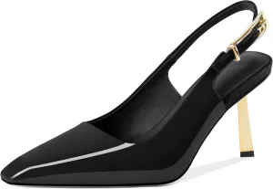 Mettesally Women's Slingback Stiletto High Heels Square Toe Metal Buckle Patent Pumps Formal Fashion Stylish Dress Shoes for Women