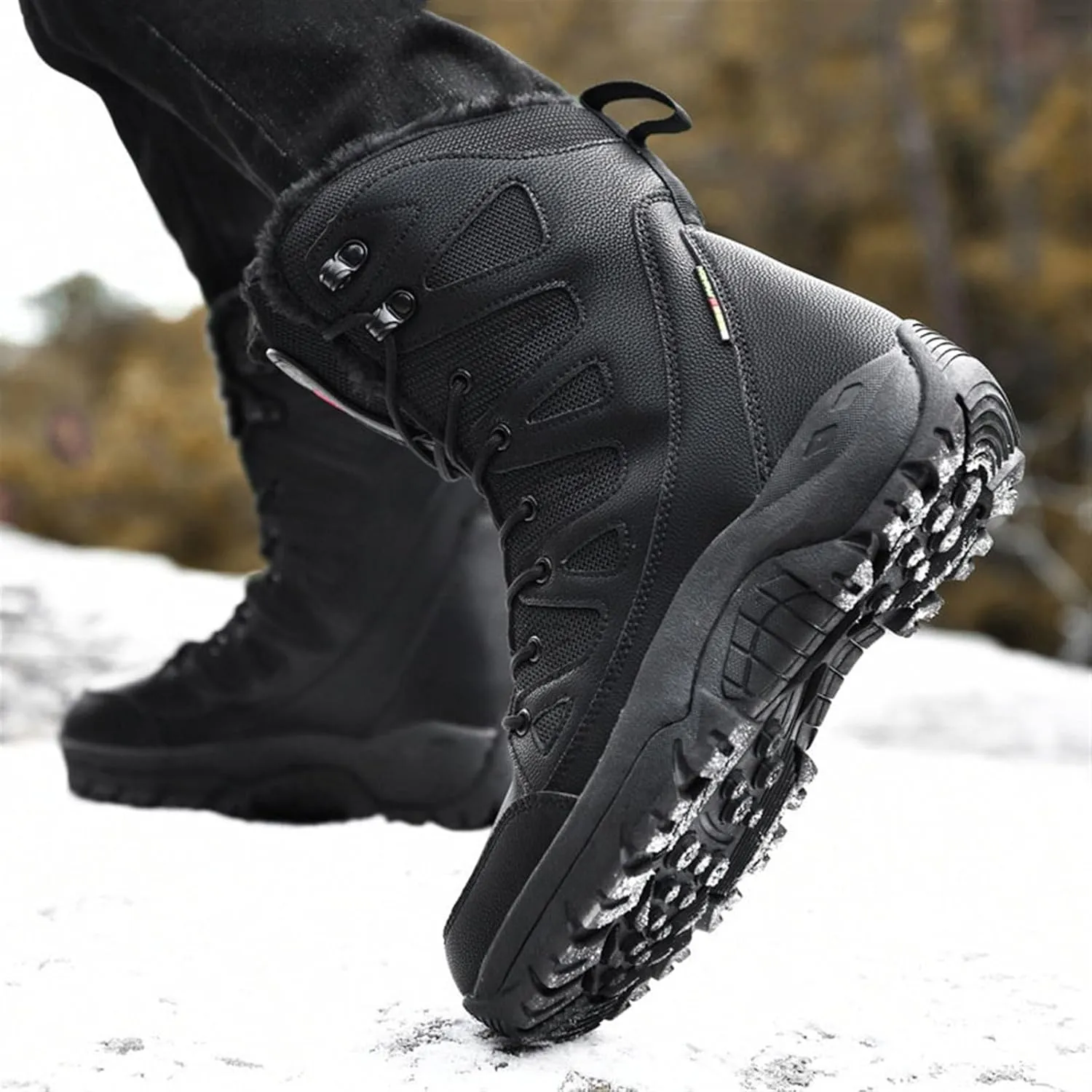 Military Boots for Men, Men's Plus Size Winter Warm Waterproof Boots High Combat Boots, Mens Winter Sole Lace Up Non Slip Snow Boots, for Outdoor Athletic Cold Weather