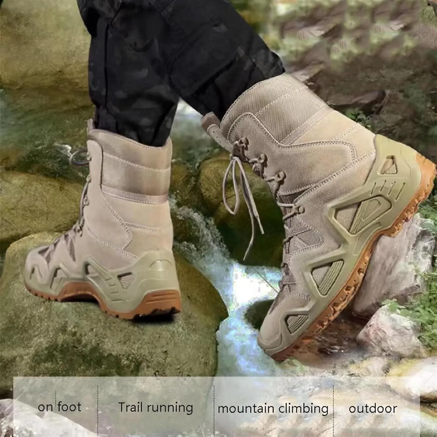 Military Work Boots, Men's Lace Up Breathable High Top Waterproof Combat Boots, Desert Combat Army Combat Boots, for Hiking, Motorcycle, Climbing, Army Training