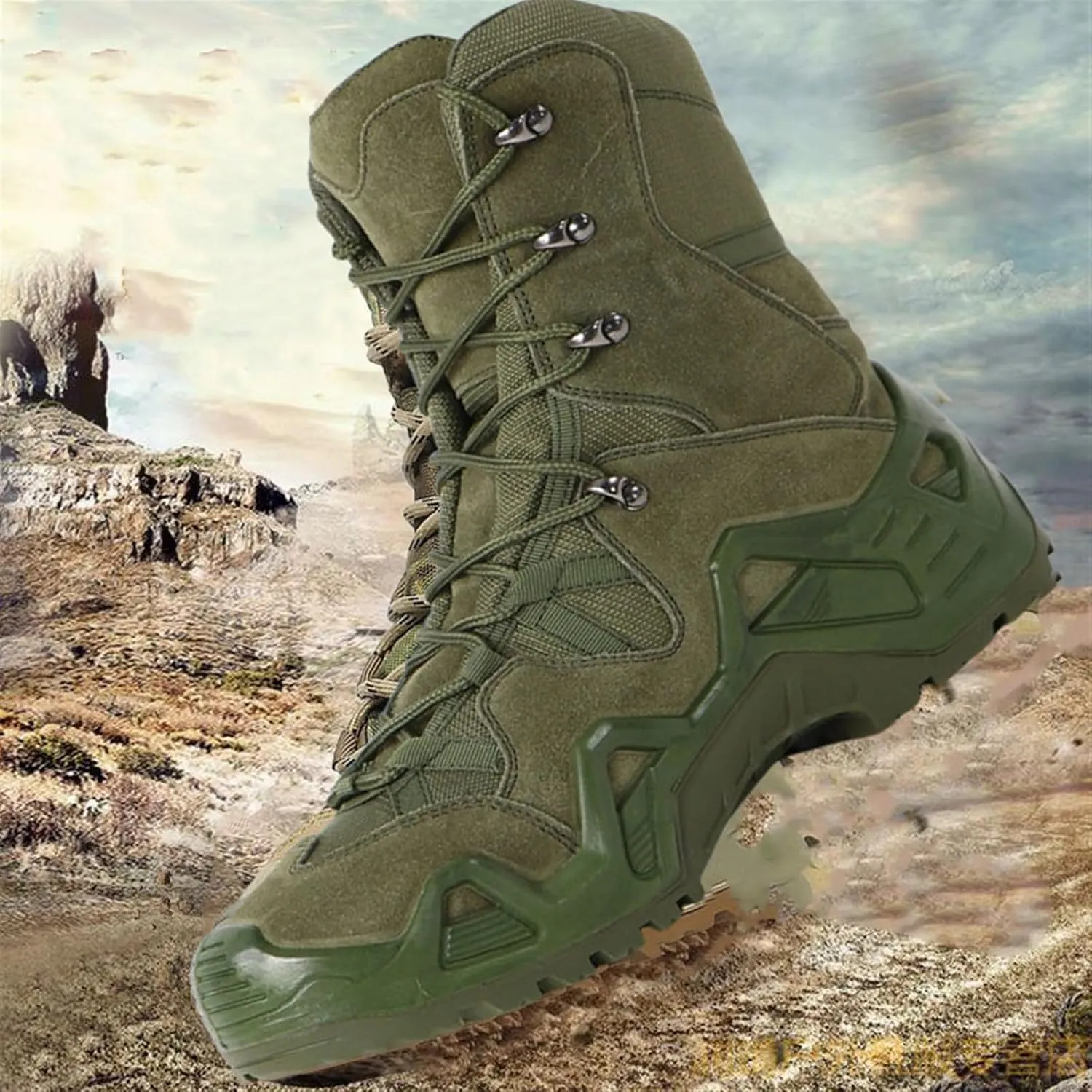 Military Work Boots, Men's Lace Up Breathable High Top Waterproof Combat Boots, Desert Combat Army Combat Boots, for Hiking, Motorcycle, Climbing, Army Training
