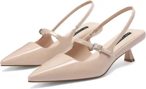 MIRAAZZURRA Slingback Kitten Heels Pumps Pointed Toe Low Heel Slip On Dress Shoes with Buckle Strap for Dating Party Working