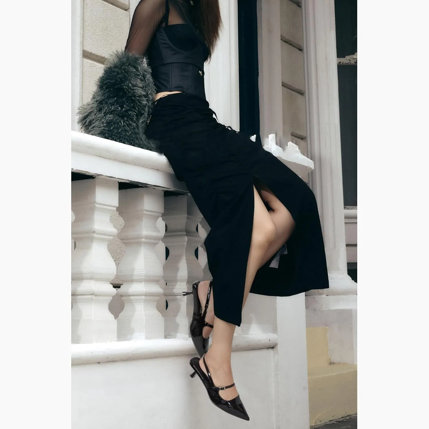 MIRAAZZURRA Slingback Kitten Heels Pumps Pointed Toe Low Heel Slip On Dress Shoes with Buckle Strap for Dating Party Working