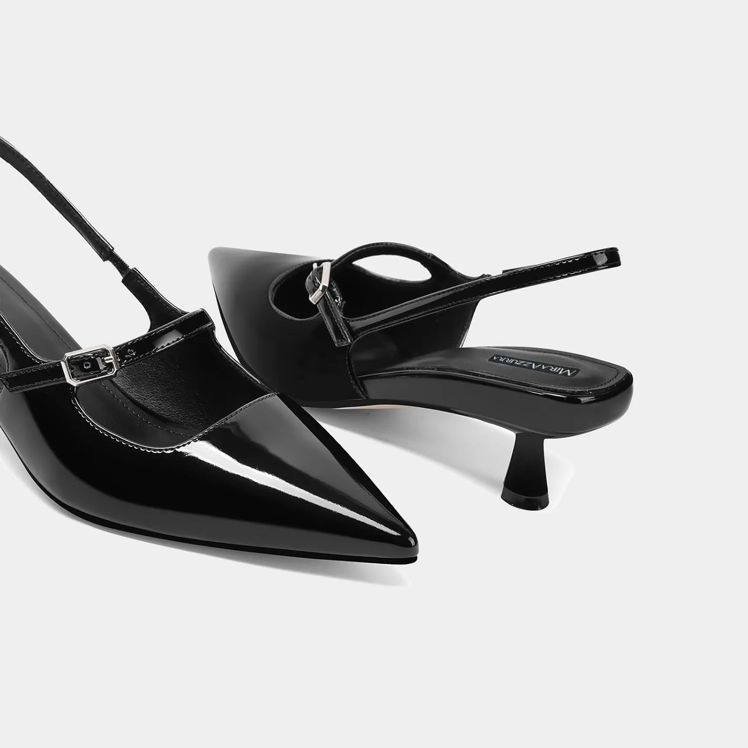 MIRAAZZURRA Slingback Kitten Heels Pumps Pointed Toe Low Heel Slip On Dress Shoes with Buckle Strap for Dating Party Working