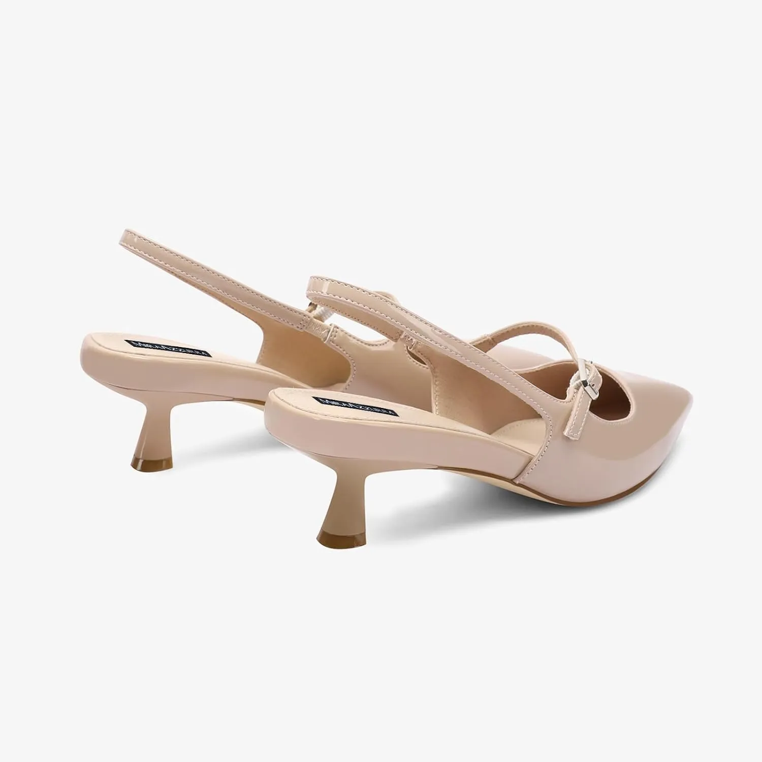 MIRAAZZURRA Slingback Kitten Heels Pumps Pointed Toe Low Heel Slip On Dress Shoes with Buckle Strap for Dating Party Working
